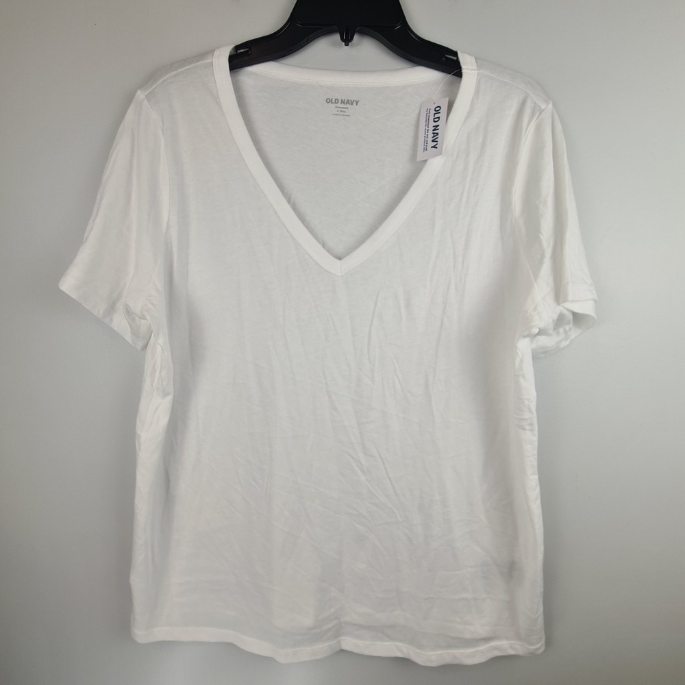OLD NAVY EveryWear White V-Neck Cotton T-Shirt Women's Large Tall Basic Layer